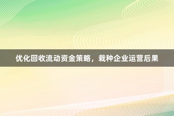 优化回收流动资金策略，栽种企业运营后果